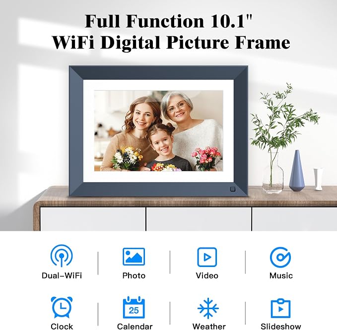 Digital Picture Frame 10.1-inch WiFi-Photo-Frame - 16GB 1920 * 1200 IPS Touch Screen Digital Frame, Slideshow, Auto Rotate, Load Photos Videos from Phone via App or Email, Birthday Gifts for Mom Dad