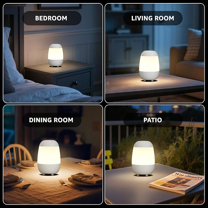 uuffoo 2 Pack Rechargeable Night Light Lamp 3 Color Touch Dimmable LED Portable Table Lamp Battery Operated, USB Changing, Small Cordless Lamp for Bedside Bedroom Travel
