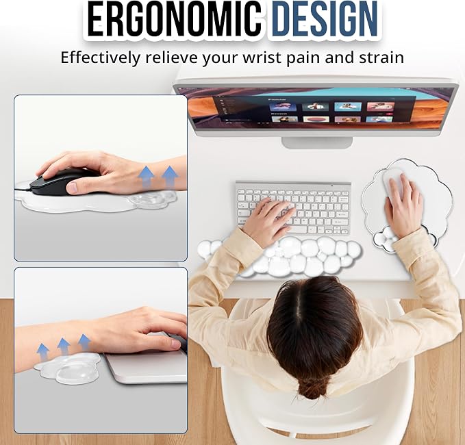 Keyboard Wrist Rest Set — Ergonomic Cloud Gel Wrist Rest Keyboard and Mouse Pad, Non-Slip Desk Accessories for Office and Home（White）