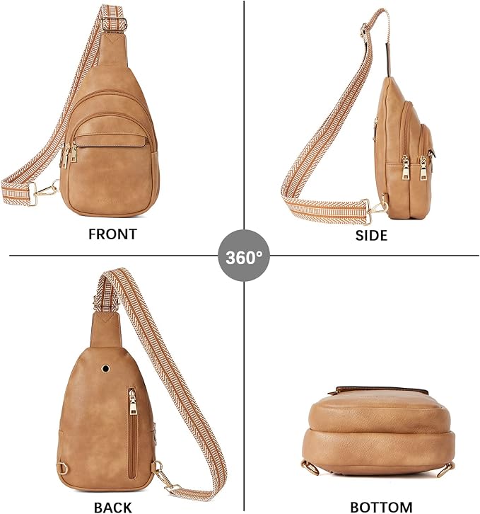 BOSTANTEN Sling Bag for Women Leather Crossbody Bags Fanny Pack Chest Bag for Travel | Adjustable Wide Strap, Small, Anti Theft, Lightweight, Multi Pockets and Carrying Way, Card Slot, Cute Trendy for Everyday