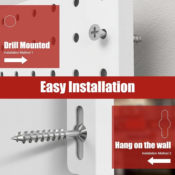 Heavy Duty Peg Board, 4 Pack Metal Pegboard Panels with 50 Hooks | White Pegboard Organizer - Heavy Duty Wall Mount Storage System for Garage Tools, Workbench, Office & Home Organization