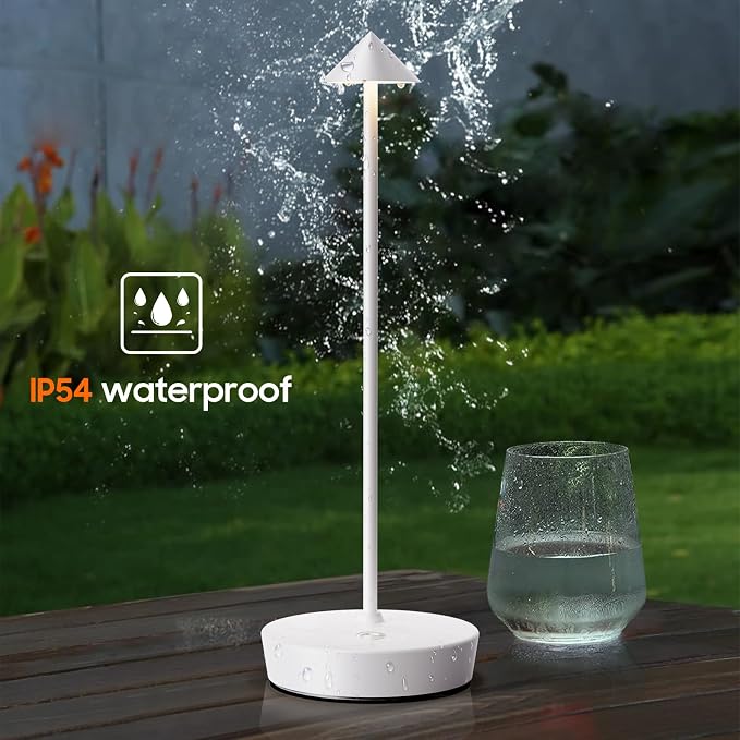 Set of 2 Cordless Rechargeable Led Table Lamp Battery Operated Light White | 6000mAh Touch 3 Color Dimming Portable Metal Outdoor Waterproof Light for Patio/Restaurant/Dining/Home