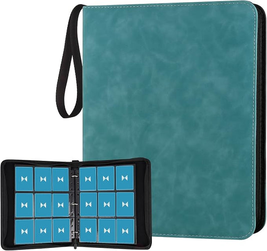 GERMUN 3 Ring 9 Pocket Zipper Card Binder, 720 Double Sided Standard PU Trading Card Album Folder for TCG & Sports Cards, Not Fit Top Loaders (Lake Blue)