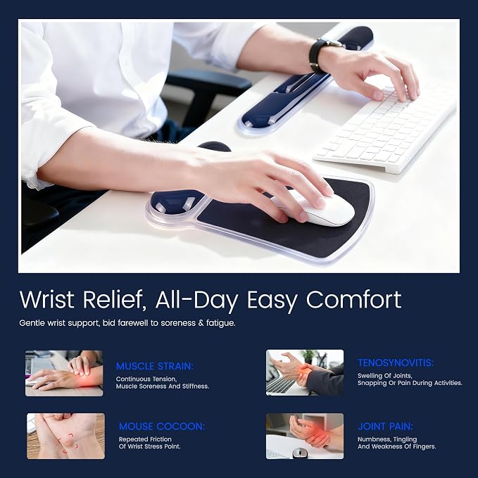 Ospelelf Mouse Pad with Wrist Rest and Ergonomic Gel Keyboard Hand Wrist, Support for Typing Gaming, Relieve Wrist Pain, Cool & Easy to Clean, for Office, Programmer, Home Computer Use Black Blue