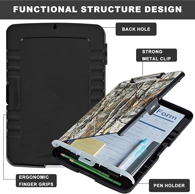 Clipboard with Storage,Storage Clipboard with Pen Holder,Heavy Duty Plastic Storage Clipboard with Low Profile Clip,Teacher Must Haves,Clipboard Folder,Office Supplies,Branch -1337