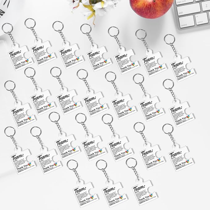 Team Appreciation Gifts Bulk Thank You Keychains for Coworkers | Gift Set for Employee, Staff, Teachers, Teamwork Puzzle Piece Keyring, Acrylic