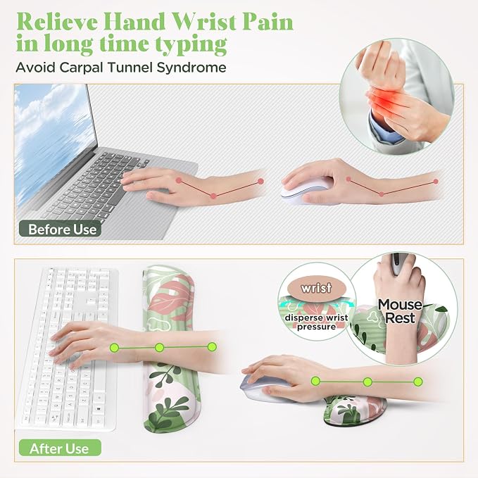 Gimars Enlarge Silky and Superfine Fabric Gel Memory Foam Keyboard Wrist Rest Set, Ergonomic Keyboard Mouse Wrist Support for Typing Pain Relief, Comfort for Office, Gaming, Computer-Morandi Pink