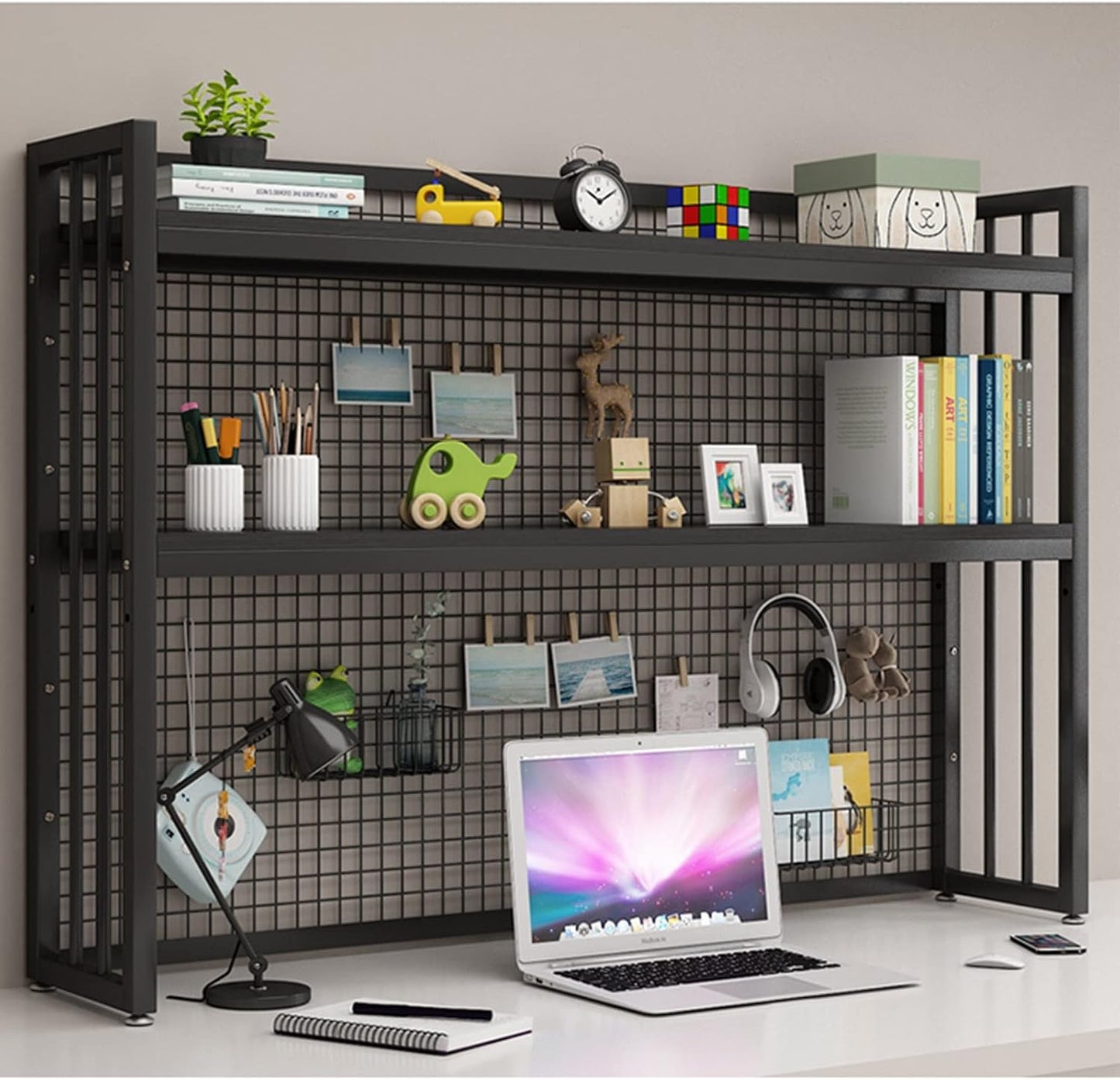 FPIGSHS Adjustable Desk Bookshelf Organizer Rack, Desktop Bookcase for Computer Desk，Office Supplies Organizers and Accessories Storage Display Shelf (E, 95cm)