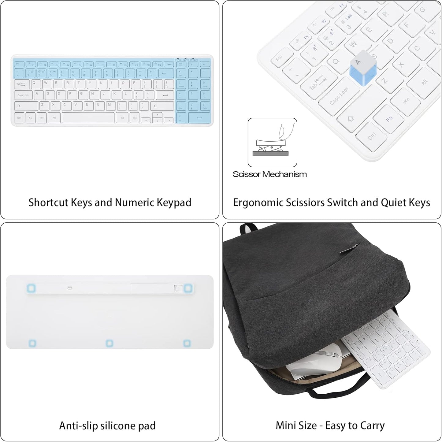 Wireless Bluetooth Keyboard, Universal Multi-Device Keyboard with Number Pad and Media Hotkeys, USB + Dual BT Connection, Ergonomic Design Slim for Windows Computer/Laptop/Tablet