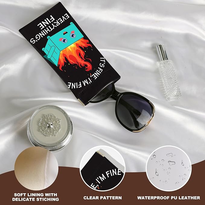 Anikathy 2Pcs Sunglass Eyeglass Glasses Case Soft PU Leather with Cleaning Cloth Cute Glasses Pouch Bag for Men Women Girs