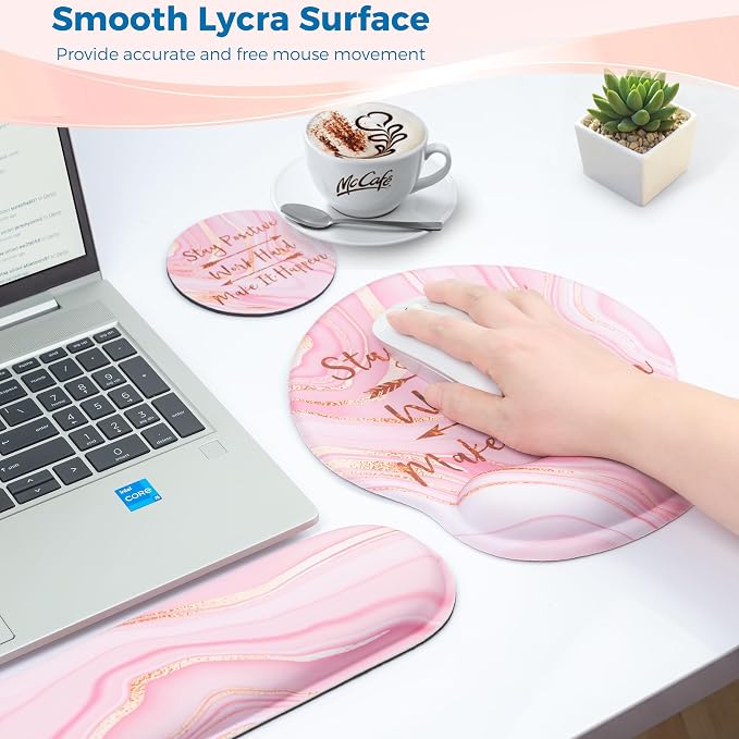 Mouse Pad and Keyboard Wrist Rest Support,Ergonomic Mouse Pad Set | Mousepad With Coaster and Non-Slip PU Base,Pain Relief for Desk Desktop Gaming, Computer,Office -Beach