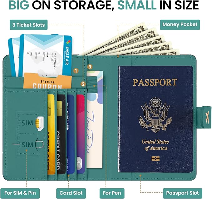 Passport Holder for Travel Essentials, RFID Blocking Leather Cover Wallet with Magnetic Closure, Aesthetic & Cute Passport Book Case for Women and Men - Whale, Upgraded with Money Pocket