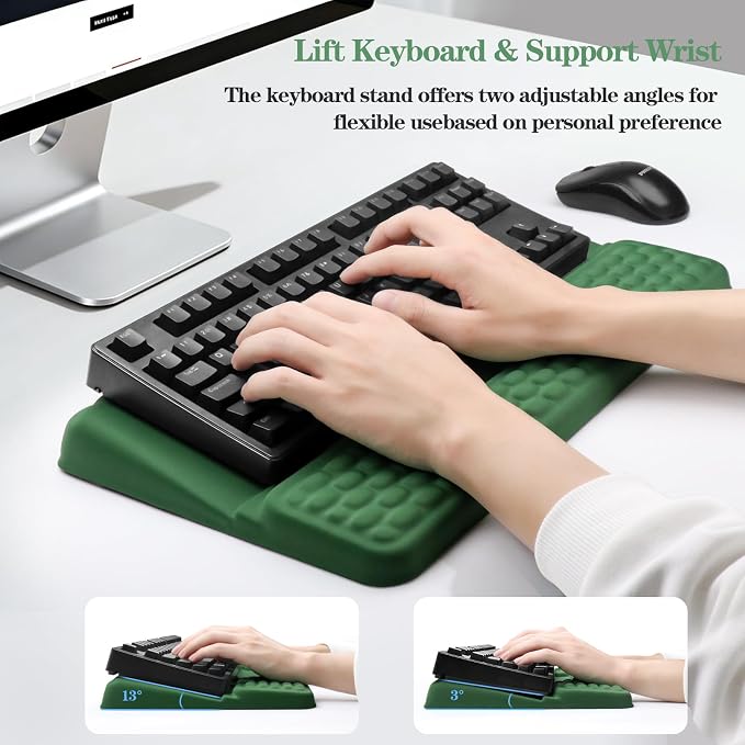 Ergonomic Keyboard Stand with Wrist Rest, Computer Wrist Support Pad | Comfy Tilted Keyboard Riser Holder Wrist Pad for Pain Relief, Soft Memory Foam Desk Cushion for Office Home