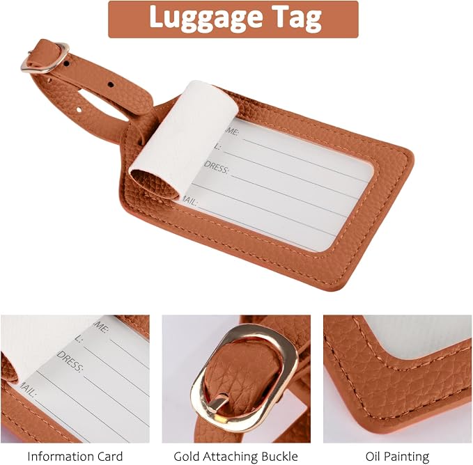 Passport Holder RFID Protected Wallet and Luggage Tag with Protection Cover Travel Accessories Leather Card Case Organizer for Women Men (Brown)