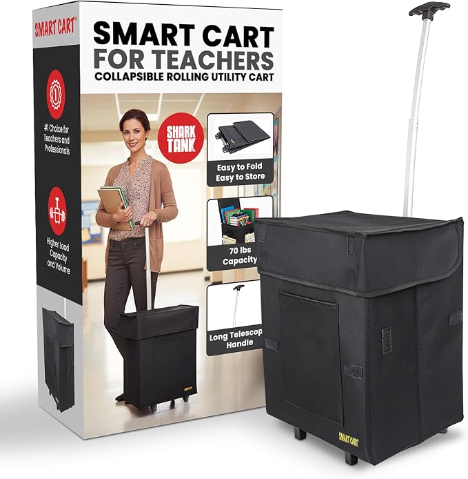 dbest products Smart Cart, BLACK Collapsible Rolling Utility Cart Basket Grocery Shopping Teacher Hobby Craft Art