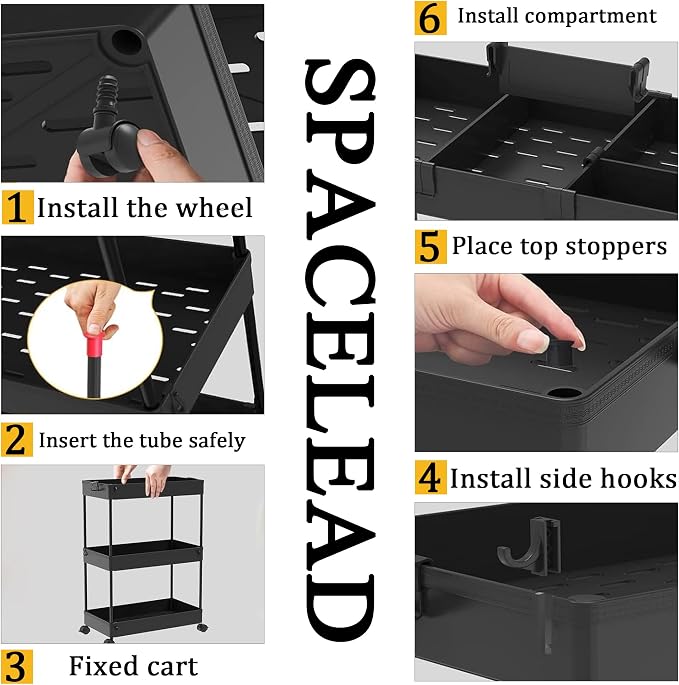 Slim Storage Cart 3 Tier,Bathroom Organizer Rolling Utility,Mobile Shelving Unit Slide Out for Office, Kitchen, Laundry Room & Narrow Places,Black