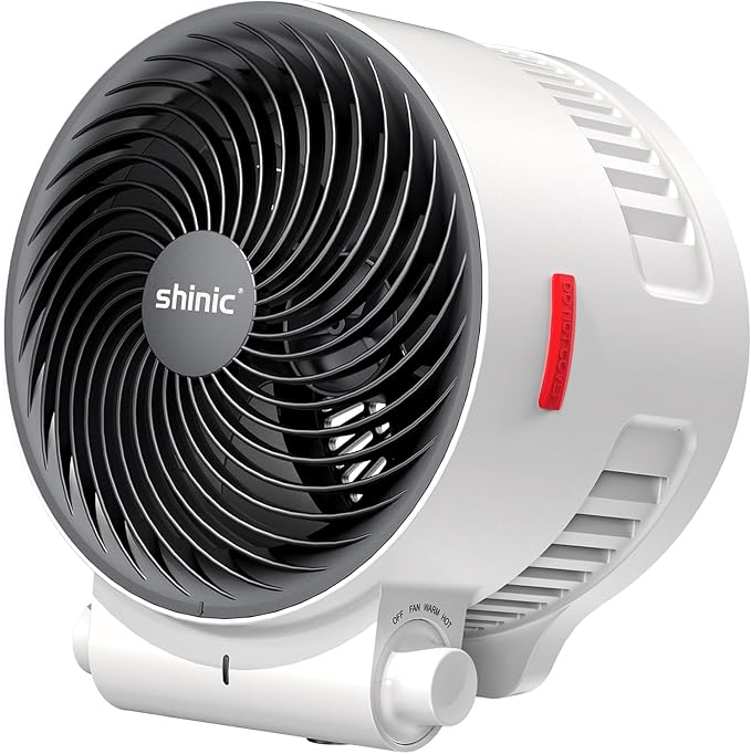 shinic Desk Fan and Heater Combo, Portable Cooling Air Circulator Fan, Tip-Over & Overheat Protection, Turbo Fan Space Heater Combo for Indoor Use Office, Bedroom, Living Room, ETL Listed, White