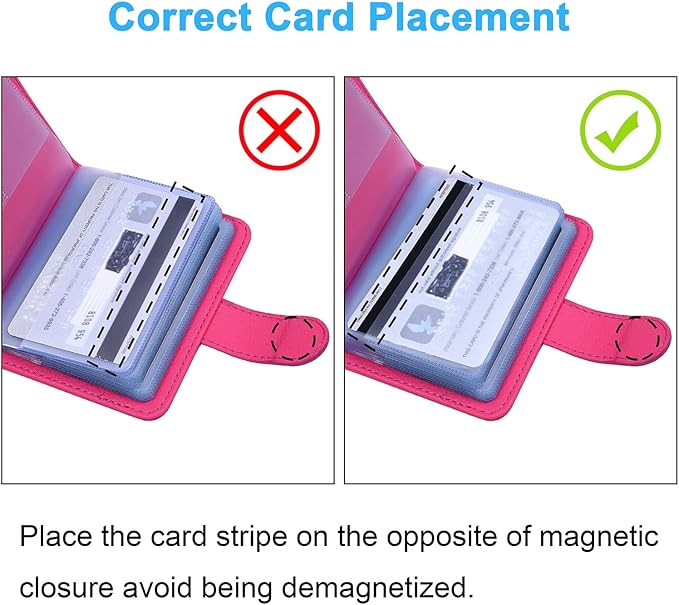 Wisdompro Slim PU Leather Credit Card Holder, Vertical Hot Pink | RFID Blocking Wallet Debit Card Protector, Organizer Case, Card Case, 20 Card & 7 Memory Card Slots, with Magnetic Closure