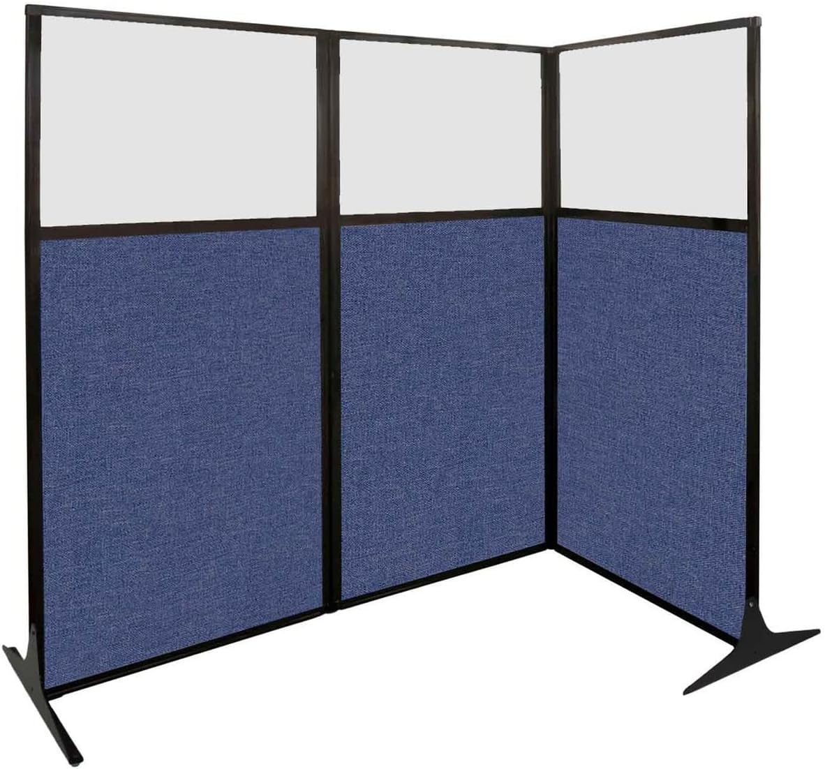 Versare Office Workstation Screen | Portable Wall Divider | Modern Cubicle | Freestanding Privacy Screen | Flexible Work Space | 3 Panels | 99" Wide x 70" Tall Marble Gray SoundSorb Panels With Window