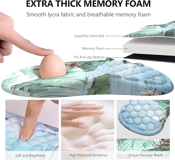 Ergonomic Mouse Pad Wrist Rest, 2 in 1 Keyboard Pad for Office | Memory Foam Wrist Cushion, Non-Slip PU Base, Massage Design, Relieves Wrist Pressure for Work, Gaming & Office Use