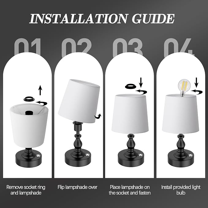 Mini Cordless LED Table Lamp, 5200mAh Rechargeable Battery Operated Lamp, 3-Level Brightness, Touch Dimmable Desk Lamp, Bedside Night Light for Patio Camping Restaurant Home, Matte Black