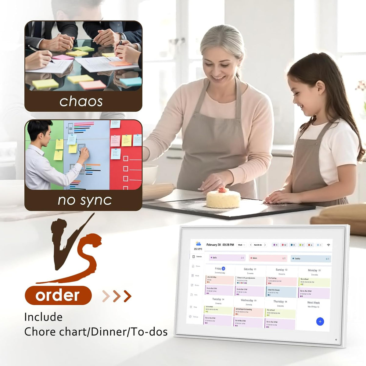 Digital Calendar 15.6 Inch, Electronic Calendar Chore Family Schedules, Smart Weekly and Monthly Planner, 1920 * 1080P IPS Touchscreen Interactive Display - Wall Mount White