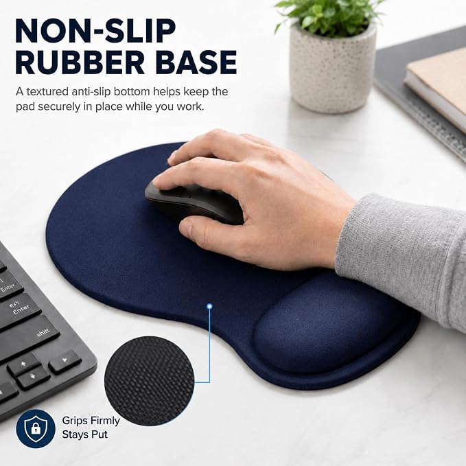 Mouse Pad with Wrist Rest Ergonomic Memory Foam Support, Non-Slip Rubber Base, Comfortable Typing Cushion for Home Office Computer Laptop, Navy Blue