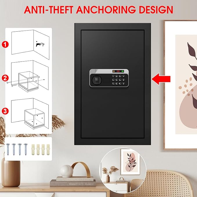 5.2 Cuft Large Floor Safe, Heavy Duty Fire Proof Safes for Home Use with Digital Keypad, Removable Shelves and Alarm System, Anti-theft Home Safe for Documents Money