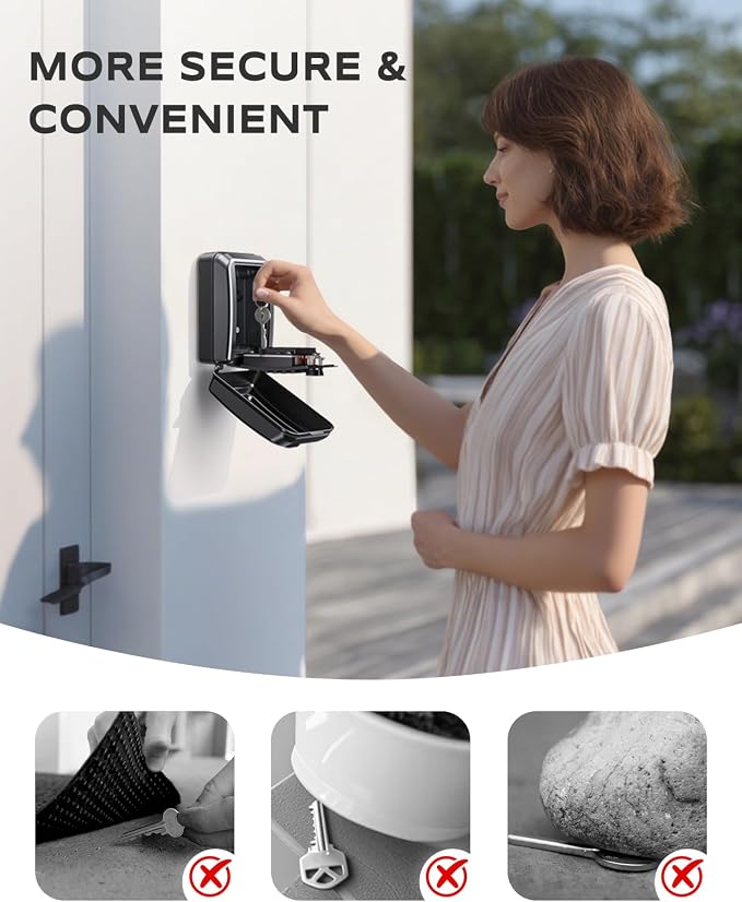 Wall-Mounted Key Lock Box, 12 Digit Combination Lock Box for Keys with Code, Large Capacity & Weatherproof Outdoor Lockbox, Key Safe Storage Lock Box for Home, Office, Garage, Black