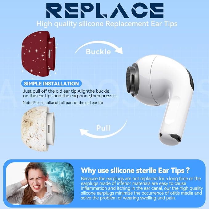 Inesore 4 Pairs Replacement Ear Tips for AirPods Pro 2nd/1st (Dark red) | with Noise Reduction Hole & Built-in dust Guard Screen,Silicone,with Portable Storage Box & Cleaner Pen,4 Size (XS/S/M/L)