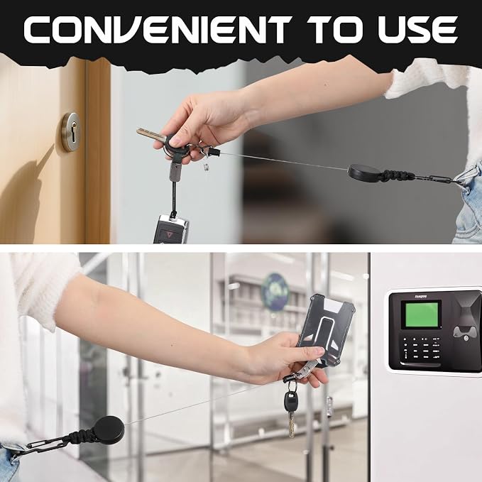 2 Set Retractable Badge Holders Heavy Duty Badge Reel Retractable Keychain with Tactical ID Card Holders