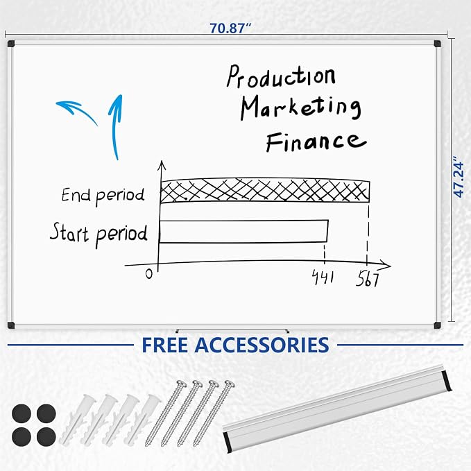 XBoard Magnetic Dry Erase Board 72 x 48 Inches Wall-Mounted, 6'x4' Whiteboard with Marker Tray, Aluminum Frame White Board for School Office and Home
