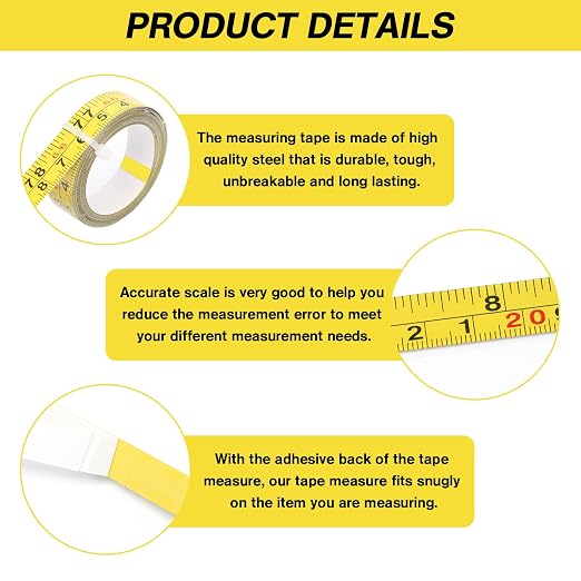 2 Pack Steel Self-Adhesive Measuring Tape Right to Left Reading, 78 Inches/200cm Imperial and Metric Ruler Tape, Workbench Ruler Adhesive Sticky Tape Measure for Woodworking Saw Drafting Table, Yellow
