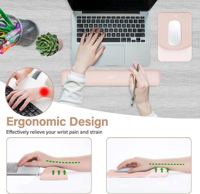 MOSISO Wrist Rest Support Mouse Pad & Keyboard Set, Apricot | Rectangular Ergonomic Mousepad, Non-Slip Base, Home/Office Pain Relief & Easy Typing, Neoprene Cloth & Raised Silicone Lining