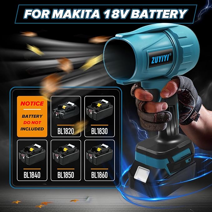 Cordless Leaf Blower for Makita 18V Battery (NOT Included), Handheld Brushless Mini Jet Dry Blower Turbofan, Electric Air Duster 240 MPH High Speed for Cleaning, Camping, Outdoor
