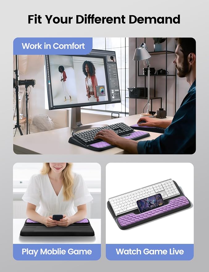 Vaydeer Keyboard Stand and Mouse Pad Set with Wrist Rest, Computer Wrist Support Pad, Soft Memory Foam Desk Cushion, Ergonomic Keyboard Riser Holder Lift with Wrist Support for Office, Gaming, Red