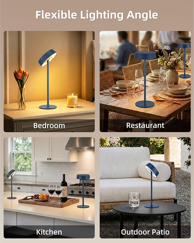 EZVALO Cordless Lamp, Rechargeable Table Lamp, Battery Operated | Portable Outdoor Waterproof, 3 Color Temps RGB, Dimmable Touch Control, LED Memory Function, Restaurant Dining Patio Blue 1Pc