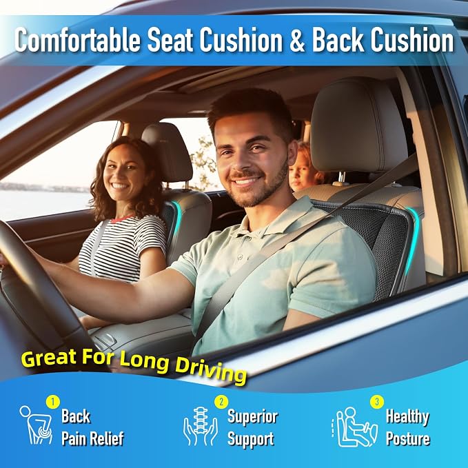 Lofty Aim Car Seat Cushion with Back Support Pillow, Driver Seat Cushion | Lumbar Support & Seat Cushion, Memory Foam Seat Cushion for Pain Relief, Butt Pillow for Car, Breathable 4D Mesh Black