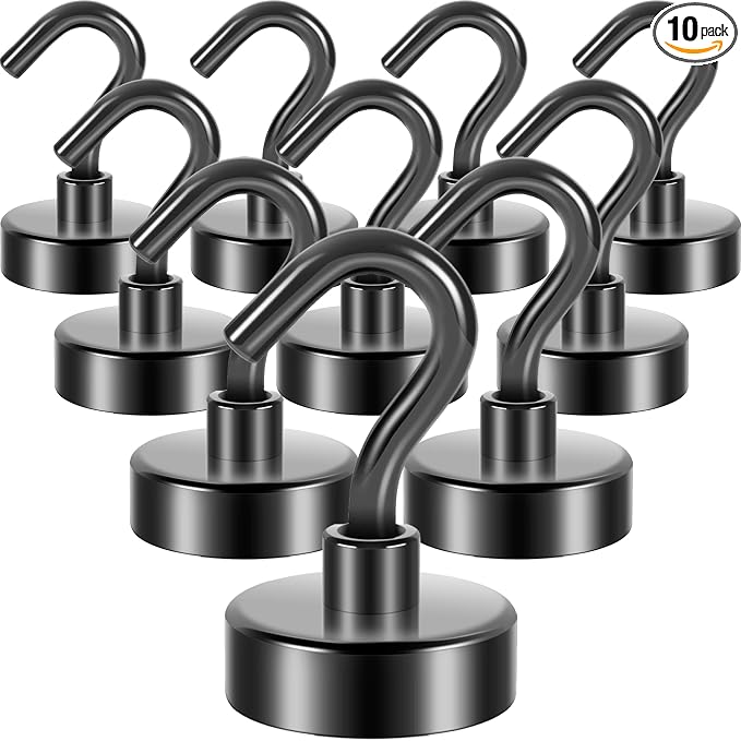 Neosmuk Magnetic Hooks, Heavy Duty 40lb+ Strong Magnet Hook for Cruise Cabins, Cruise Essentials 2026 for Hanging, Metal Wall Refrigerator Hangers (Grey, 10 Pack)