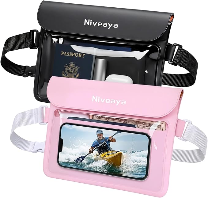 Niveaya IPX8 Waterproof Fanny Pack, Waterproof Pouch Dry Bag for Beach, Kayaking, Swimming, Boat Travel Cruise Essentials, Waterproof Phone Bag Passport Holder for Women Men(2 Pack)