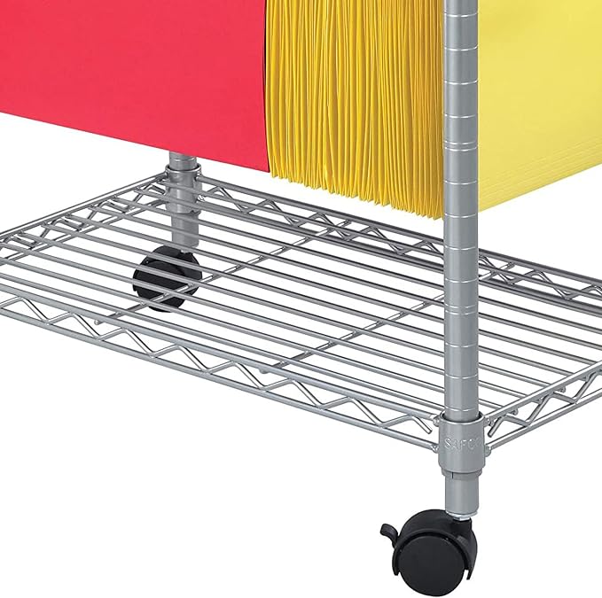 Safco 5201GR Wire Mobile Letter or Legal File Cart - Gray, Collapsible Space Saving for Compact Storage. 4 Locking Wheels