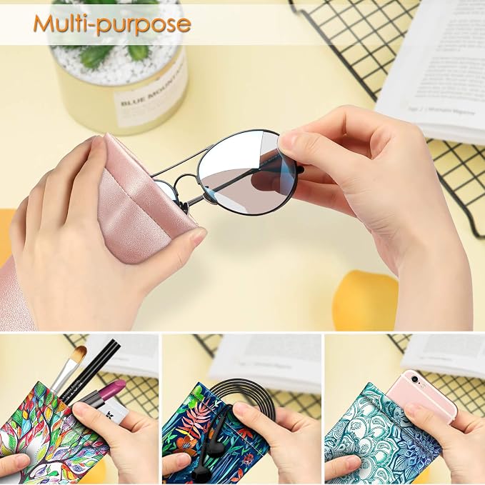 FINTIE Soft Eyeglasses Case with Cleaning Cloth, Portable Squeeze Top Vegan Leather Glasses Pouch, Sunglasses Eyewear Bag