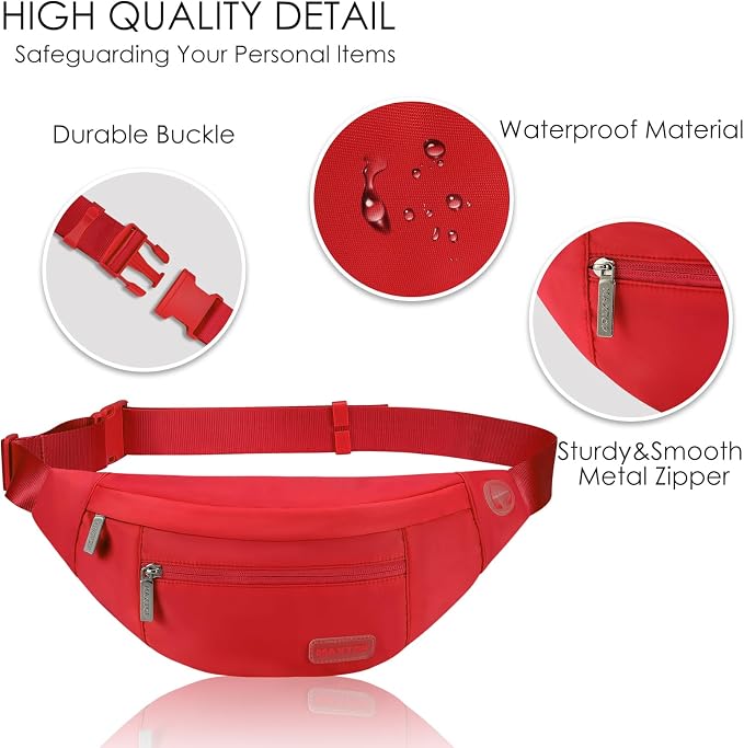 Large Red Belt Bag for Women Stylish Fanny Pack Crossbody Sling Bag | Fashion,4-Zipper Pockets,Key Chain,Fanny Pack Passport Bag with Adjustable Strap Gifts for Women