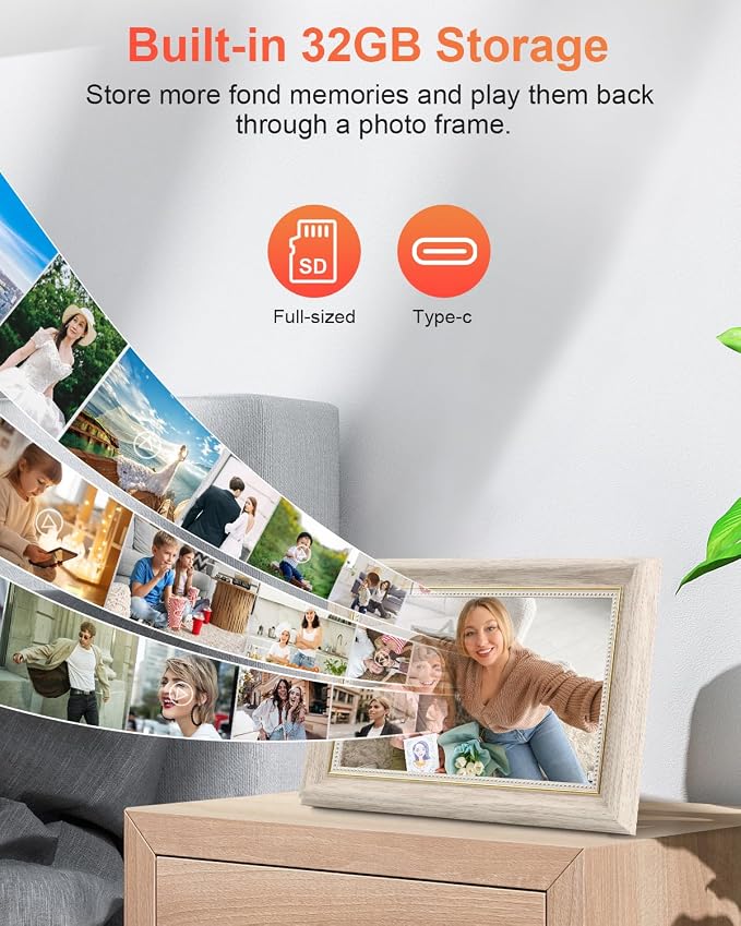 Frameo Digital Frame 10.1 Inch WiFi Digital Photo Frame with 32GB Storage, 1280x800 HD IPS Touch Screen Picture Frames with Frameo APP, Long Distance Realationship Gifts, Elderly Tech-Nordic White