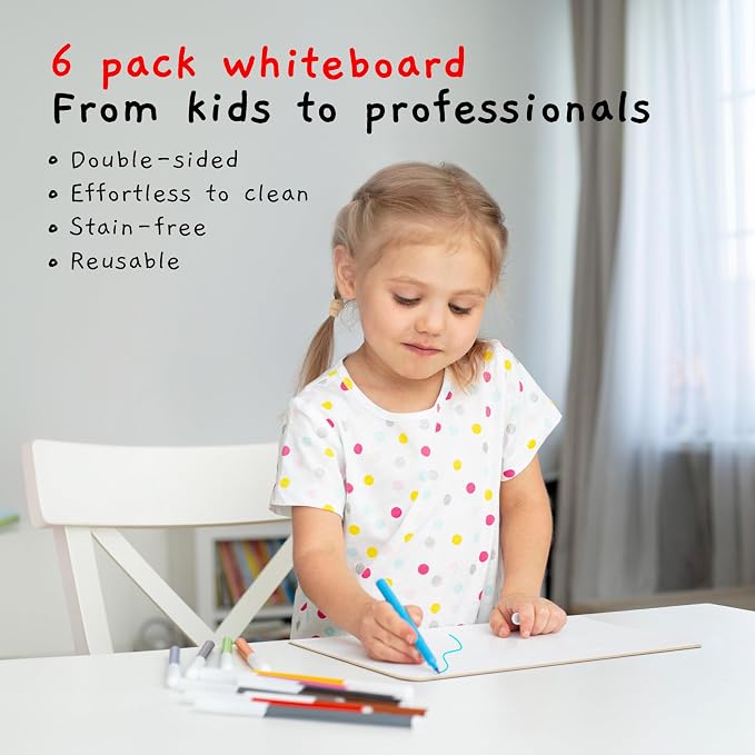 Board Geeks 6 Small Dry Erase Board for Kids - Mini White Board for Students and Teachers - Durable and Portable Individual Whiteboard with Rounded Corners - Double Sided (9x12 Inches) (Pack of 6)