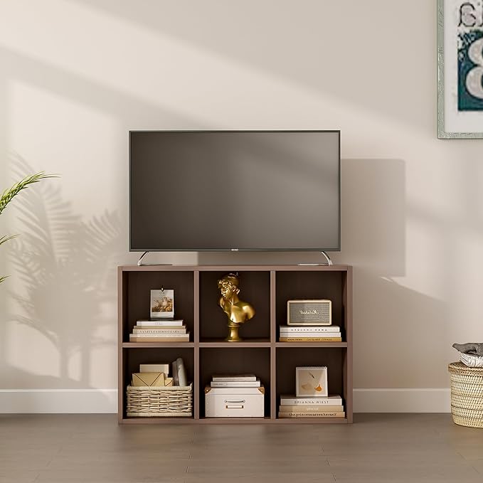 OSCHF 6-Cube Storage Shelf Bookcase - Wooden 3-Tier Floor Standing Open Bookshelf for Home and Office, Cuby Orgainzer, Walnut