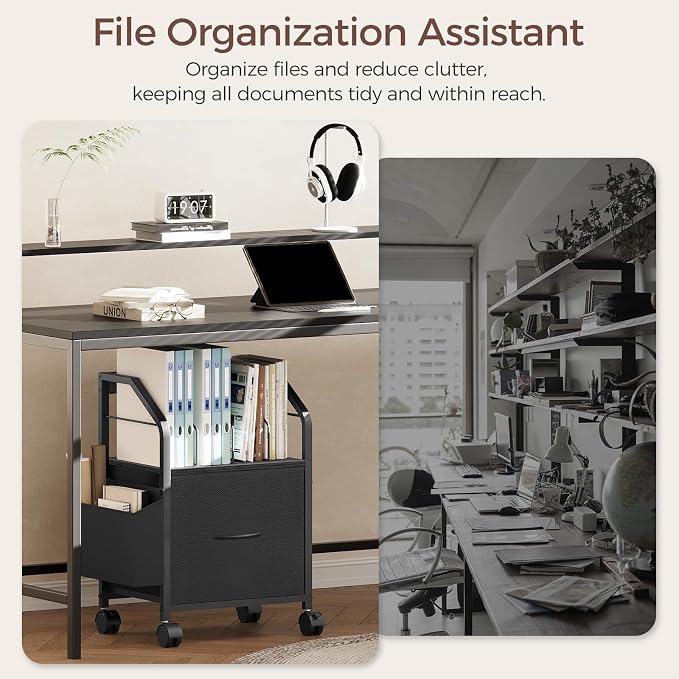 MAHANCRIS Small File Cabinet, Rolling Filing Cabinet for Under Desk | Single Non-Woven Fabric Drawer File Organizer for A4/Letter Size Documents, Under Desk Storage