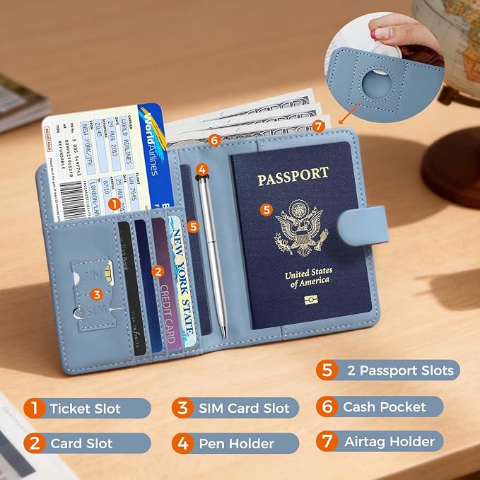 Melsbrinna Premium Leather Passport Holder Covers Case, Waterproof Rfid Blocking Travel Wallet Passport Holder with Pen Holder, Cute Passport Book for Women/Men