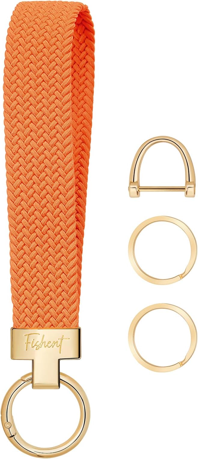 Fishent Stretchy Wristlet Keychain, Cute Key Chain, Woven Wrist Lanyard for Car Keys with 3 Keyrings and D-ring for Women Men