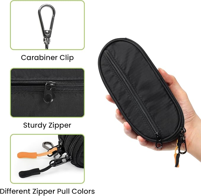 Double Eyeglasses Case Soft Portable Zipper Sunglasses Pouch with Keychain Clip for Men Women